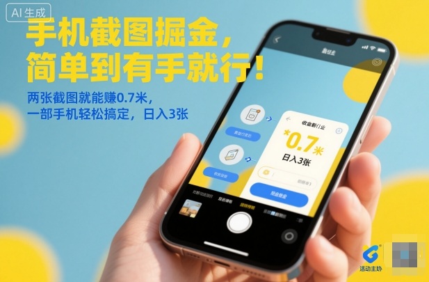 手机截图掘金,简单到有手就行!两张截图就能賺0.7米,一部手机轻松搞定,日入3张【揭秘】-淘金日记