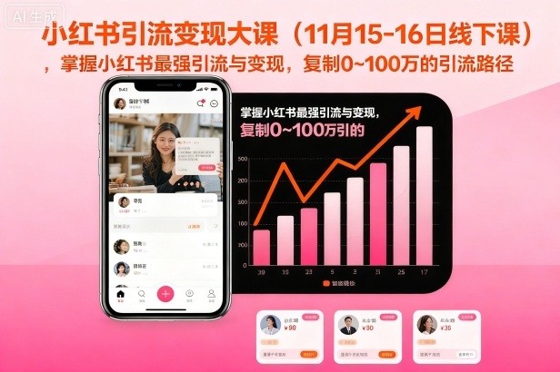 小红书引流变现大课（11月15-16日线下课），掌握小红书最强引流与变现，复制0~100万的引流路径-淘金日记