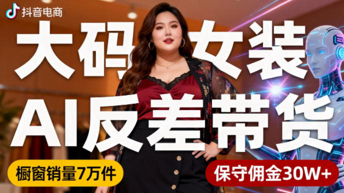 抖音小众赛道,大码女装AI反差带货,不用直播,每天6条作品,橱窗卖7万件,保守佣金30W+-淘金日记