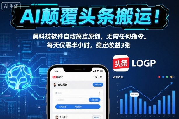 AI颠覆头条搬运！黑科技软件自动搞定原创，无需任何指令。每天仅需半小时，稳定收益3张【揭秘】-淘金日记