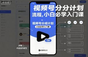 视频号分成计划实操流程，小白必学入门课-淘金日记