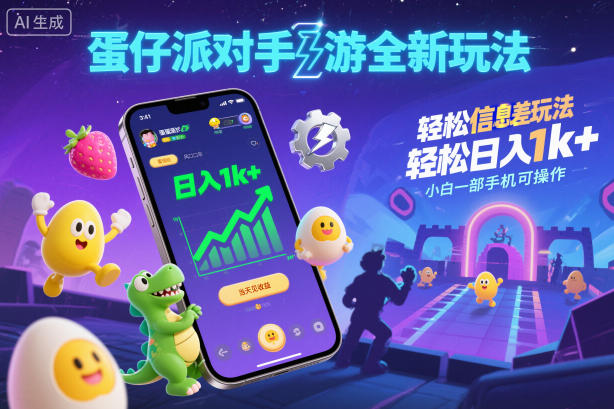蛋仔派对手游全新玩法，轻松日入1k+，风口信息差玩法，当天见收益，小白一部手机可操作-淘金日记