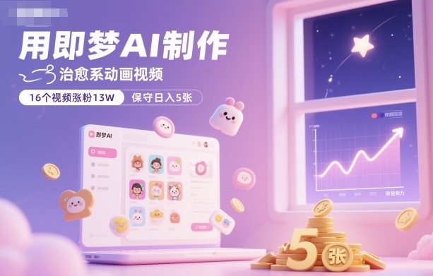 用即梦AI制作治愈系动画视频,16个视频涨粉13W,保守日入5张-淘金日记