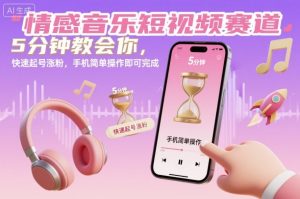 情感音乐短视频赛道,5分钟教会你,快速起号涨粉,手机简单操作即可完成-淘金日记