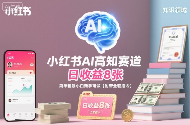 小红书AI高知赛道，日收益8张，简单粗暴小白新手可做【附带全套指令】-淘金日记
