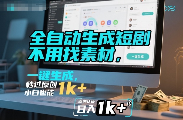 全自动生成短剧,不用找素材,不用剪辑,一键生成,秒过原创,小白也能轻松日入1k+【揭秘】-淘金日记