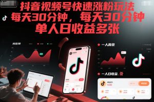 抖音视频号快速涨粉玩法，每天30分钟，单人日收益多张-淘金日记