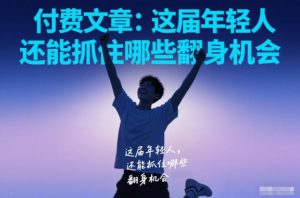 付费文章：这届年轻人，还能抓住哪些翻身机会-淘金日记