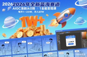 2026年全新蓝海赛道AIGC漫剧从0到1全能变现课,每天1—2小时,月入过1W-淘金日记