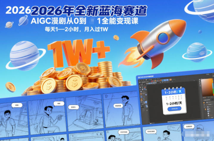 2026年全新蓝海赛道AIGC漫剧从0到1全能变现课,每天1—2小时,月入过1W-淘金日记