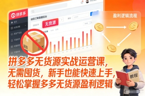 拼多多无货源实战运营课，无需囤货，新手也能快速上手，轻松掌握多多无货源盈利逻辑-淘金日记