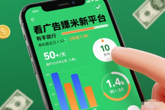 看广告賺米新平台，有手就行，单机稳定日入50+，操作10分钟上手，3天搞了1.4k【揭秘】-淘金日记