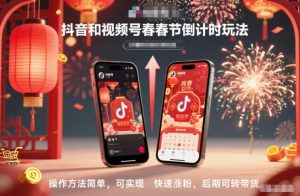 抖音和视频号，春节倒计时玩法，操作方法简单，可实现快速涨粉，后期可转带货-淘金日记