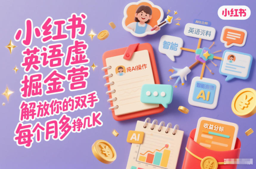 小红书英语虚拟资料掘金营，纯AI操作，解放你的双手，每个月多挣几K-淘金日记