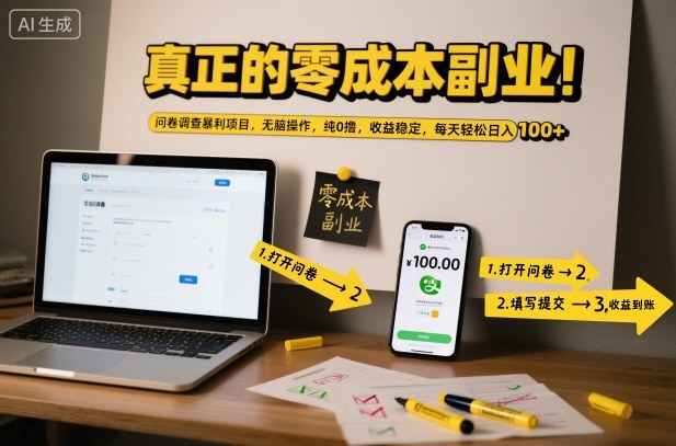真正的零成本副业!问卷调查暴利项目,无脑操作,纯0撸,收益稳定,每天轻松日入100+【揭秘】-淘金日记