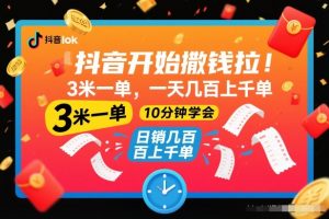 抖音开始撒钱拉，3米一单，一天几百上千单，项目简单，10分钟学会【揭秘】-淘金日记