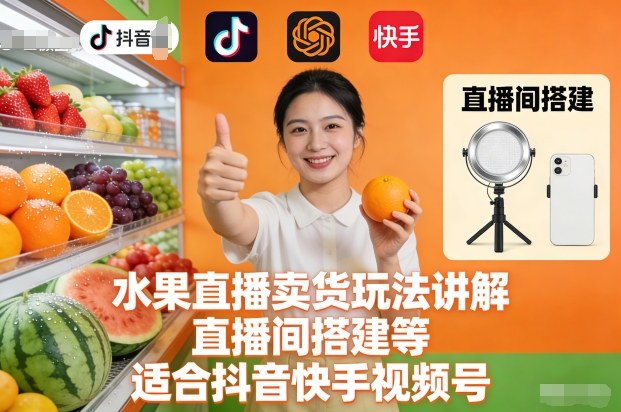水果直播卖货玩法讲解、直播间搭建等,适合抖音快手视频号-淘金日记