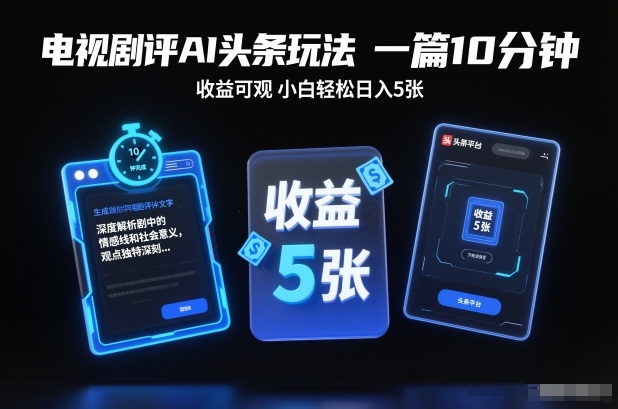 电视剧评AI头条玩法，一篇10分钟，收益可观，小白轻松日入5张+【独家】-淘金日记