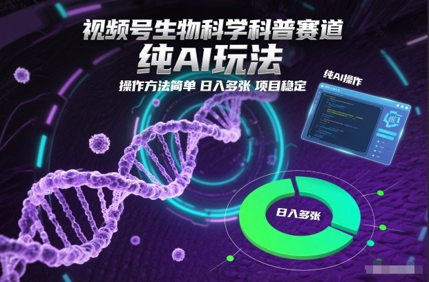视频号生物科学科普赛道，纯AI玩法，操作方法简单，日入多张，项目稳定-淘金日记