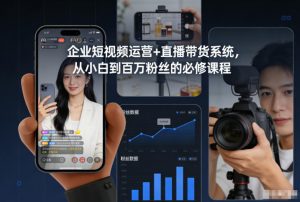 企业短视频运营+直播带货系统，从小白到百万粉丝的必修课程-淘金日记