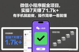 微信小程序掘金项目，实操7天賺了1.7k+，有手机就能做，操作简单一看就懂【揭秘】-淘金日记