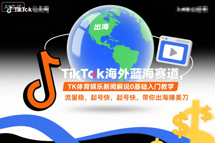 TikTok海外蓝海赛道,TK体育娱乐新闻解说0基础入门教学,流量稳,起号快,带你出海賺美刀-淘金日记