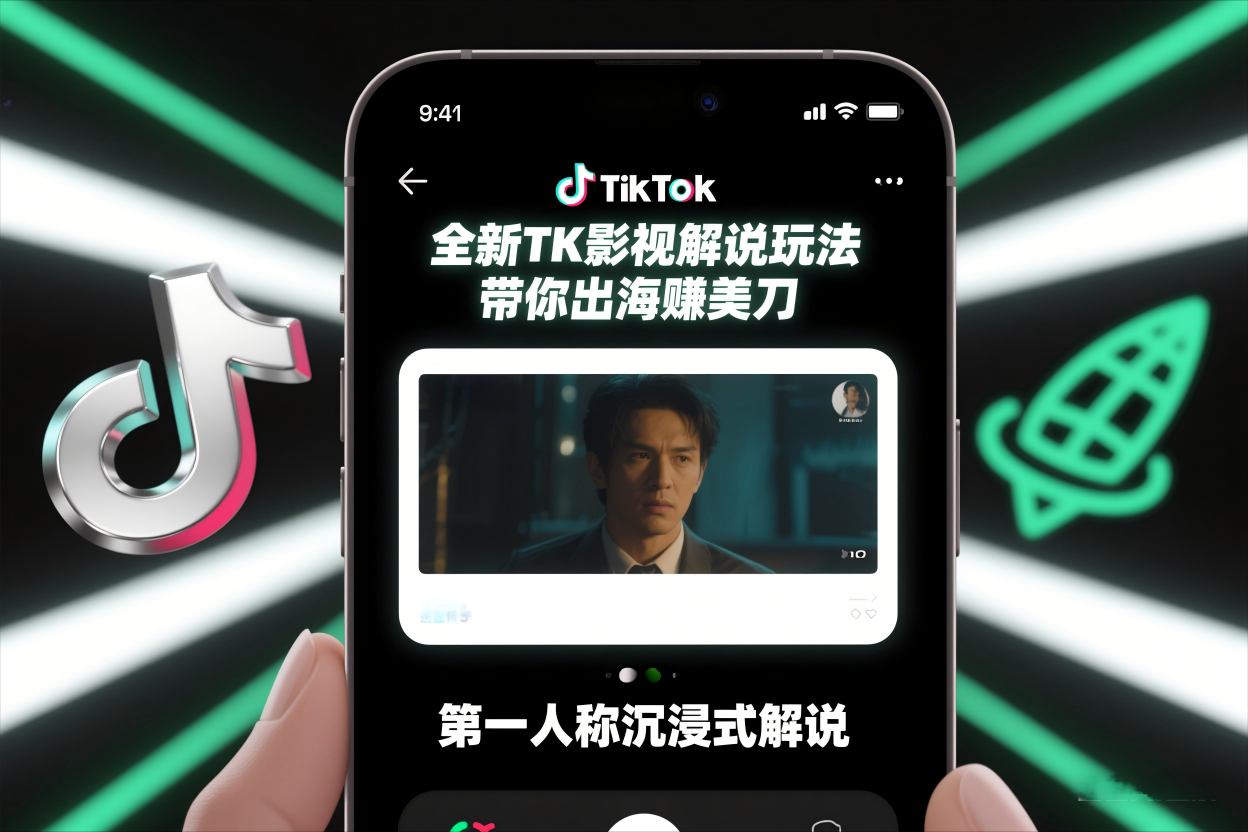 TikTok第一人称影视解说教学，全新TK影视解说玩法，带你出海賺美刀-淘金日记