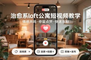 治愈系loft公寓短视频制作教学，情感共鸣引停留点赞关注，快速起号涨粉-淘金日记