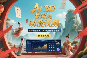 AI制作3D古诗词动漫视频，60多个视频涨粉12W，多个变现渠道拆解【附详细教程】-淘金日记