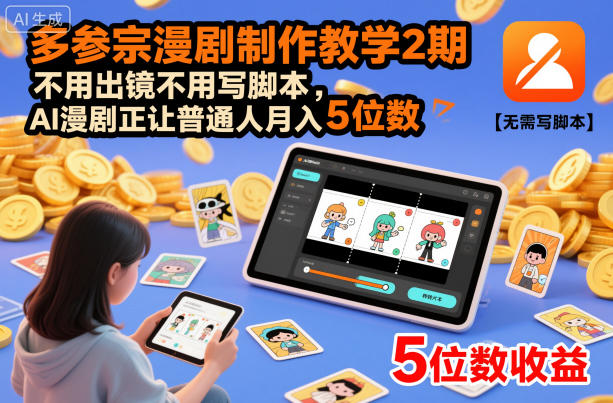 多参宗漫剧制作教学2期,不用出镜不用写脚本,AI漫剧正让普通人月入5位数-淘金日记