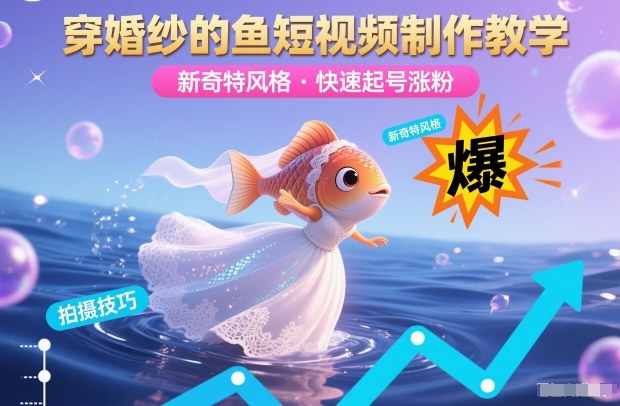 穿婚纱的鱼短视频制作教学,新奇特风格,快速起号涨粉-淘金日记