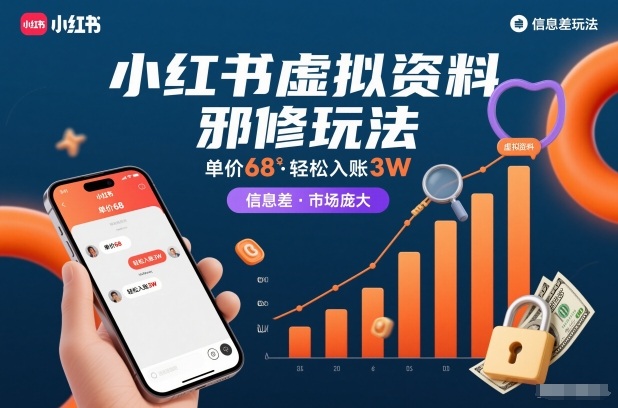 小红书虚拟资料邪修玩法，单价68，轻松入账3W，信息差玩法，市场庞大-淘金日记