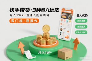 快手带货3种暴力玩法,月入1W+,无需直播、无需囤货、无需拉人推广,适合普通人副业项目-淘金日记