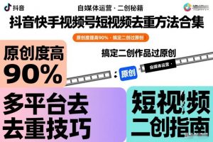 抖音快手视频号短视频去重方法合集，原创度提高90%，搞定二创作品过原创-淘金日记
