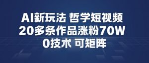 AI新玩法哲学短视频制作教学，20多条作品涨粉70W，0成本赛道，可矩阵-淘金日记