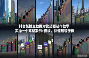 抖音某博主数据对比动画制作教学,实操完整案例+模板,快速起号涨粉-淘金日记