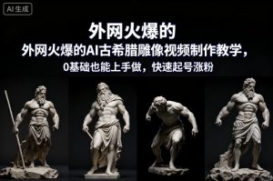 外网火爆的AI古希腊雕像视频制作教学，0基础也能上手做，快速起号涨粉-淘金日记