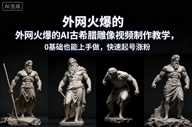 外网火爆的AI古希腊雕像视频制作教学，0基础也能上手做，快速起号涨粉-淘金日记