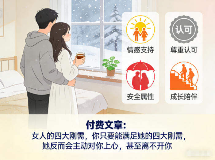 付费文章：女人的四大刚需，你只要能满足她的四大刚需，她反而会主动对你上心，甚至离不开你-淘金日记