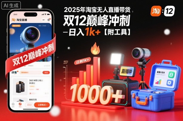 2025年淘宝无人直播带货,冲刺双12,日入1k+【附工具】【揭秘】-淘金日记