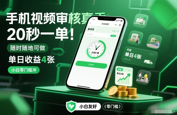 手机视频审核真香!20秒一单,随时随地可做,单日收益4张,小白零门槛冲【揭秘】-淘金日记