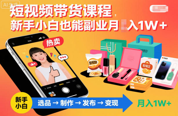 短视频带货课程,新手小白也能副业月入1W+,轻松搞定-淘金日记