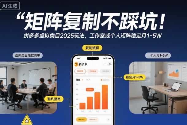 矩阵复制不踩坑!拼多多虚拟类目2025玩法,工作室或者个人矩阵稳定月1-5W【揭秘】-淘金日记