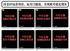 抖音IP运营项目,抖音今日主题玩法,起号门槛低,实现账号稳定增长-淘金日记
