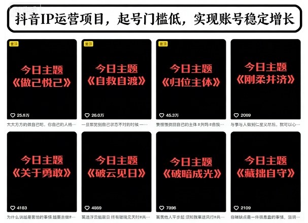 抖音IP运营项目,抖音今日主题玩法,起号门槛低,实现账号稳定增长-淘金日记