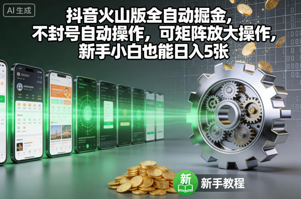 抖音火山版全自动掘金，不封号自动操作，可矩阵放大操作，新手小白也能日入5张【揭秘】-淘金日记