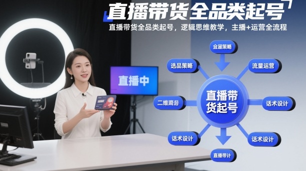 直播带货全品类起号,逻辑思维教学,主播+运营全流程-淘金日记