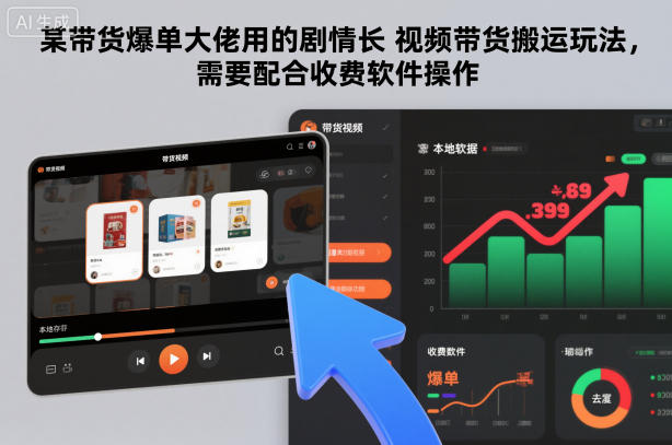 某带货爆单大佬用的剧情长视频带货搬运玩法，需要配合收费软件操作-淘金日记