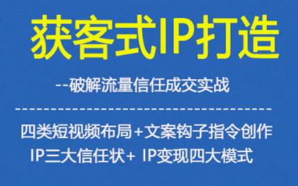 获客型IP打造，破解流量信任成，四类短视频布局+文案钩子指令创作IP三大信任状+IP变现四大模式-淘金日记