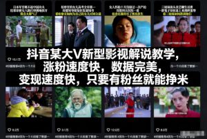抖音某大V新型影视解说教学,涨粉速度快,数据完美,变现速度快,只要有粉丝就能挣米-淘金日记